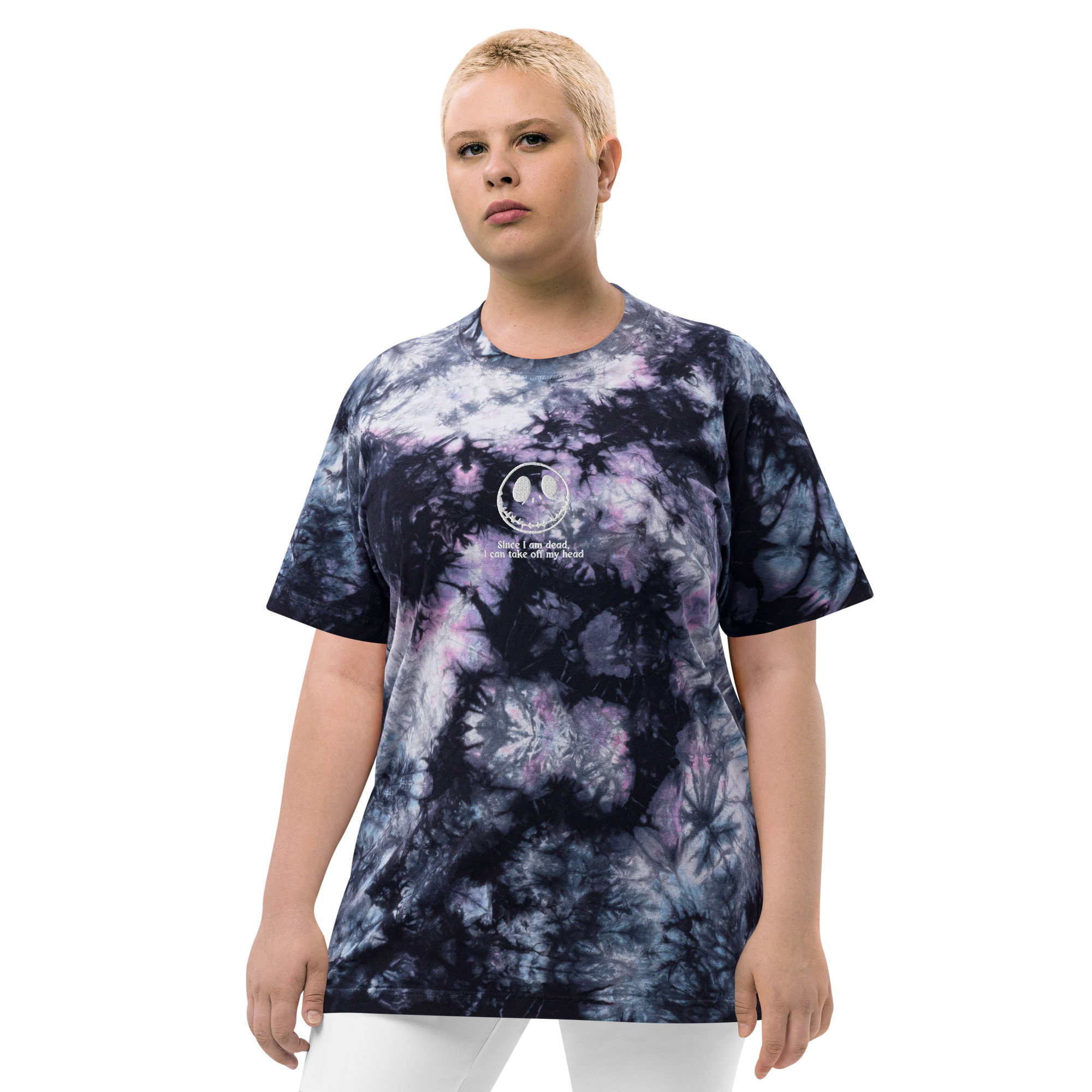 Oversized embroidered tie-dye 'Lost Our Heads' Tee - Image 4