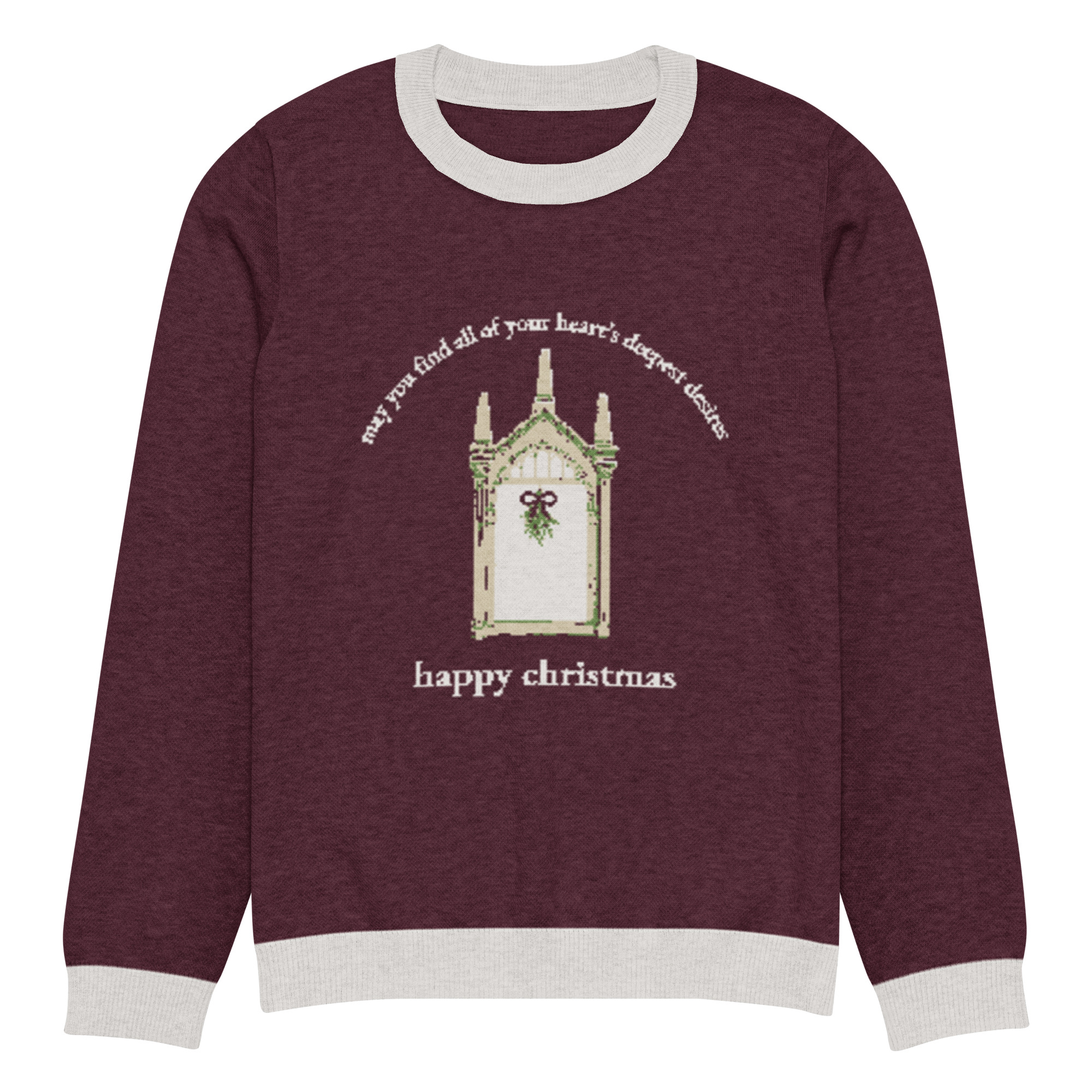 happy christmas Knitted Sweater - Burgundy